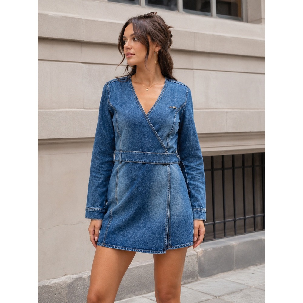 Y2K Streetwear Fubu Denim Wrap Dress Urban Hip Hop Indie Cool Girl Mini Dress